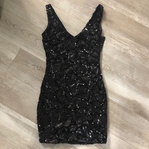 NWT Sz XS Stretchy Blk Sequin Bebe Mini Dress